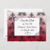 Black Maroon Damask Wedding Save the Date Briefkaa Briefkaart (Voorkant / Achterkant)