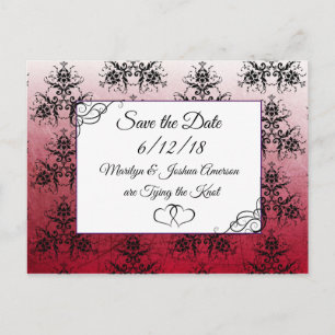 Black Maroon Damask Wedding Save the Date Briefkaa Briefkaart