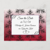 Black Maroon Damask Wedding Save the Date Briefkaa Briefkaart (Voorkant)