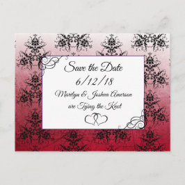 Black Maroon Damask Wedding Save the Date Briefkaa Briefkaart
