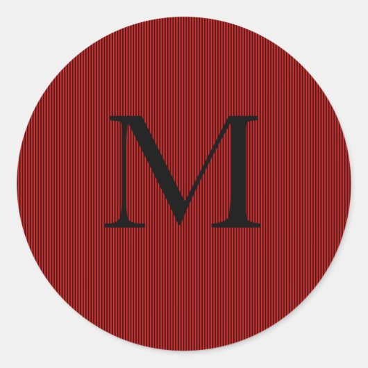 Black & Maroon Stripes - Initiaal Ronde Sticker (Voorkant)