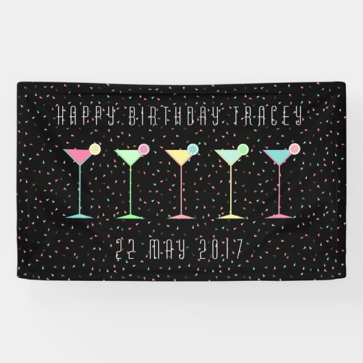 Black Martini Cocktail Verjaardagsconfetti Spandoek (Horizontaal)