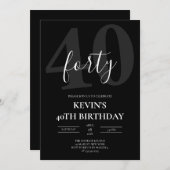 Black Masculine 40th Milestone Birthday Kaart (Voorkant / Achterkant)