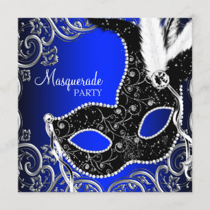 Black Mask Royal Blue Masquerade Party Kaart
