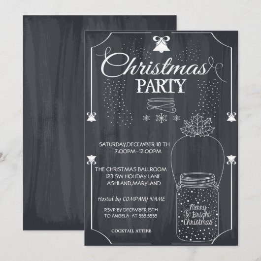 Black, Mason Jar Company Kerstfeest Kaart (Voorkant / Achterkant)