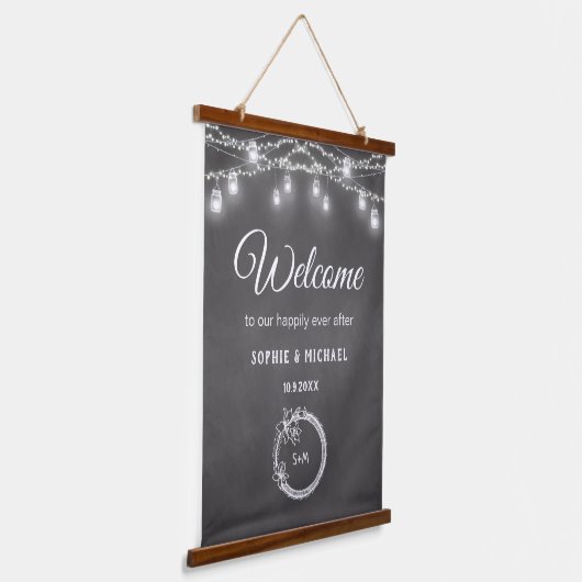 Black Mason Jar Wedding Welcome Rustic Hangend Wandkleed (Gebogen)