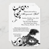 Black Masquerade Ball Mask Costume Halloween Part Kaart (Voorkant / Achterkant)