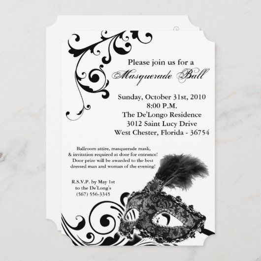 Black Masquerade Ball Mask Costume Halloween Part Kaart (Voorkant / Achterkant)