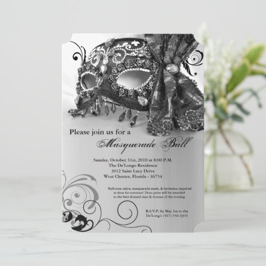 Black Masquerade Mask Ball Costume Halloween Kaart (Staand voorkant)