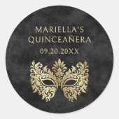Black Masquerade Mask Elegant Quinceanera Ronde Sticker (Voorkant)