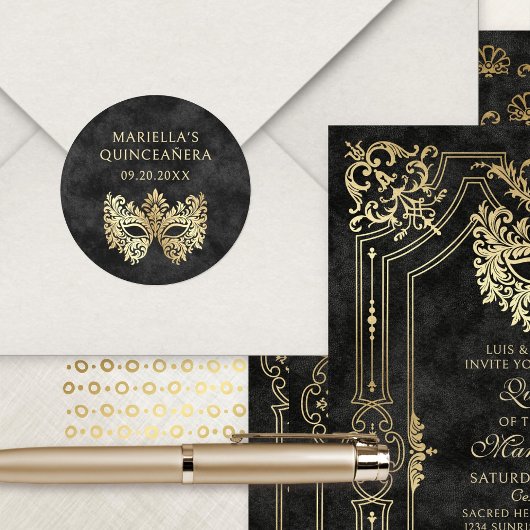 Black Masquerade Mask Elegant Quinceanera Ronde Sticker