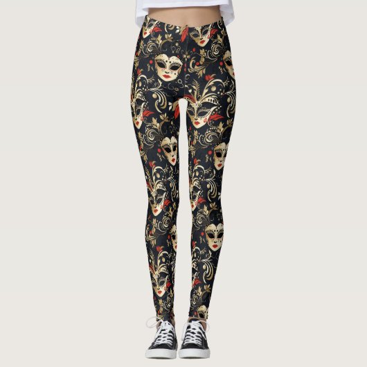 Black Masquerade Mask Leggings (Voorkant)