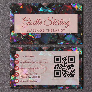 Black Massage Therapist Opal Edelsteen QR Code Visitekaartje