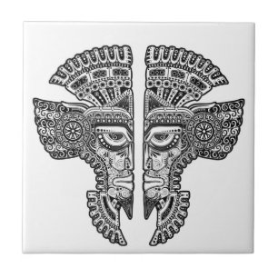 Black Mayan Twins Mask op White Tegeltje