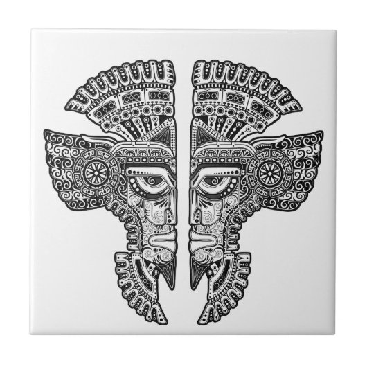 Black Mayan Twins Mask op White Tegeltje (Voorkant)
