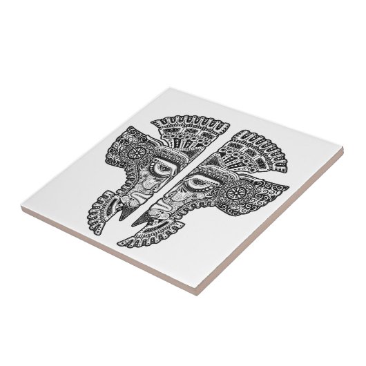 Black Mayan Twins Mask op White Tegeltje (Zijkant)