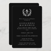 Black MD Asclepius + Laurel Wreated Afstuderen Kaart (Voorkant / Achterkant)