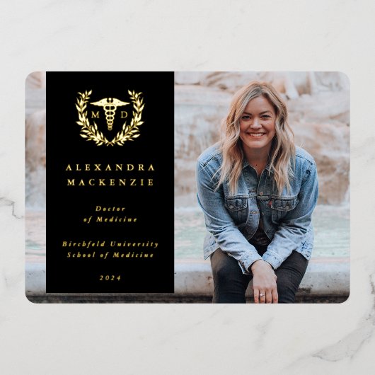 Black MD Caduceus Afstuderen Foto aankondiging (Voorkant)