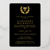 Black MD Caduceus + Laurel Wreated Afstuderen Folie Uitnodiging (Voorkant)