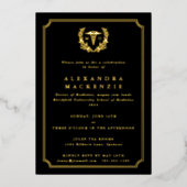 Black MD Caduceus+Laurel Wreated Afstuderen Folie Uitnodiging (Voorkant)