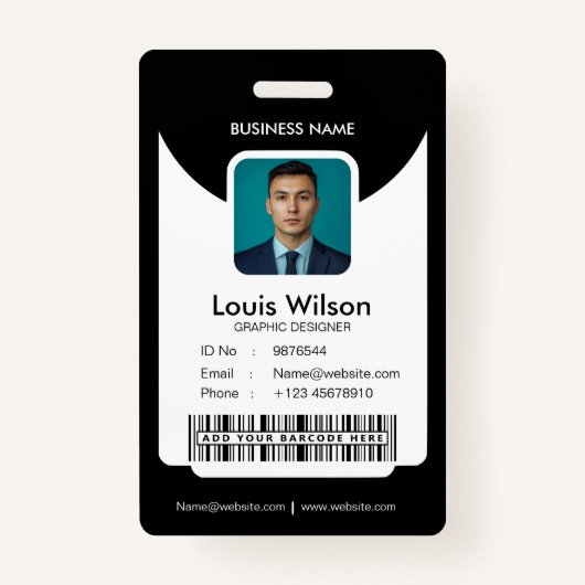 Black |  medewerker ID Bedrijfsbeveiliging Badge (Voorkant)