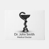 Black Medical Bowl Hygieia Snake White Caduceus Deurmat (Voorkant)
