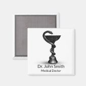 Black Medical Bowl Snake Hygieia White Caduceus Magneet (Voorkant / Achterkant)