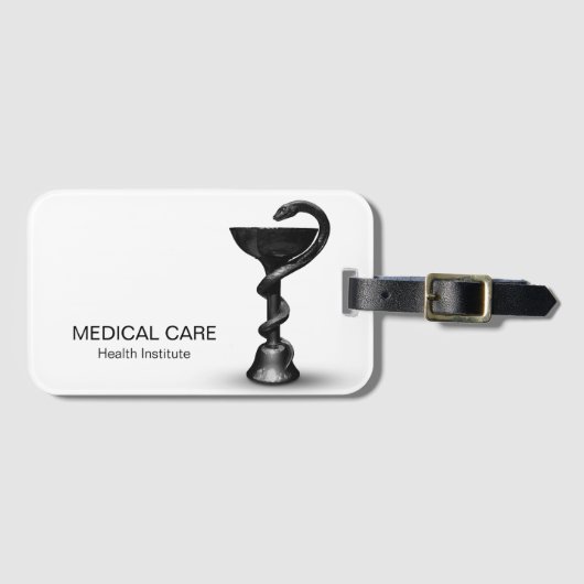 Black Medical Snake Bowl Hygieia White Caduceus Bagagelabel (Voorkant (horizontaal))