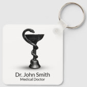 Black Medical Snake Bowl Hygieia White Caduceus Sleutelhanger (Achterkant)