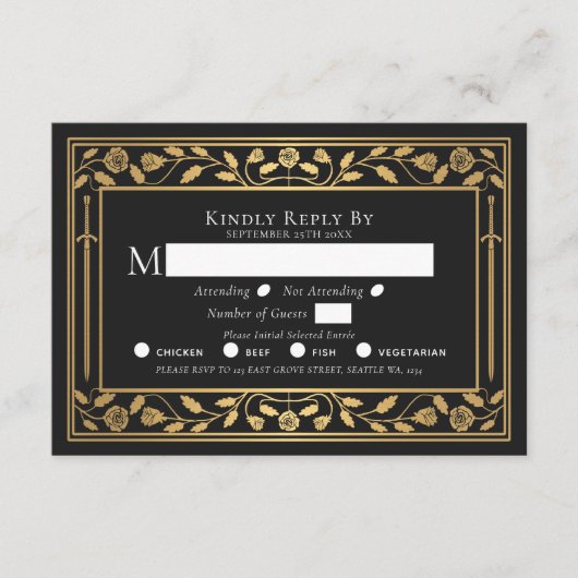Black Medieval Sword Wedding RSVP Enclosure Kaart (Voorkant)