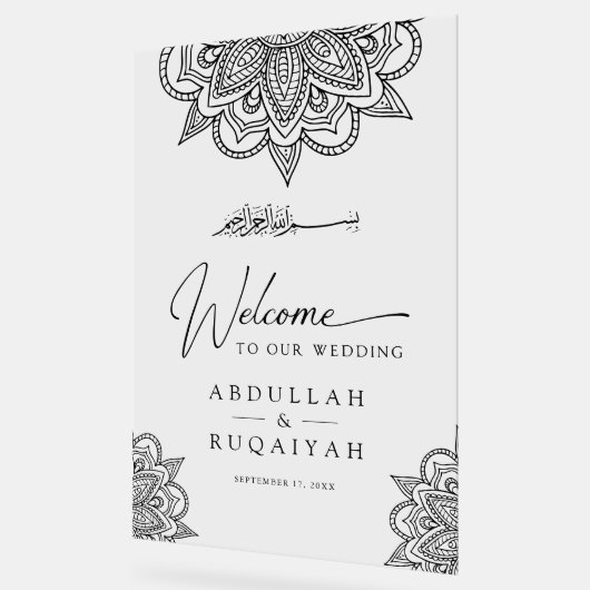 Black Mehndi Muslim Wedding Welcome Acryl Bord (Hoek)