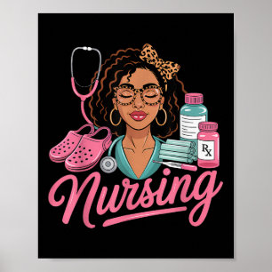 Black Melanine Nurse Afro Black Geschiedenis Hair Poster