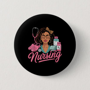 Black Melanine Nurse Afro Black Geschiedenis Hair  Ronde Button 5,7 Cm