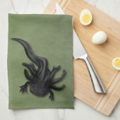 Black Melanoid Axolotl Art Theedoek (Quarter Fold)