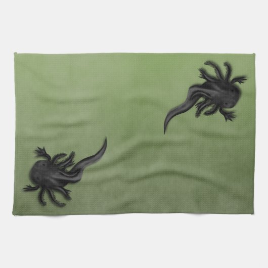 Black Melanoid Axolotl Art Theedoek (Horizontaal)