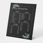 Black | Menu Eucalyptus Minimale café-koffiewinkel Reclamebord Met Voetstuk (Voorkant)