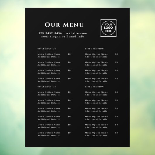 Black Menu | Persoonlijk logo voor café & restaura Raamsticker (Vel 3)