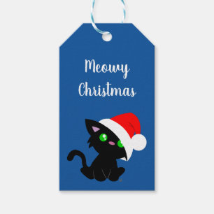 Black Meowy kerstKat Gift Labels Cadeaulabel
