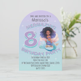 Black Mermaid Age Birthday Party Invitation Kaart