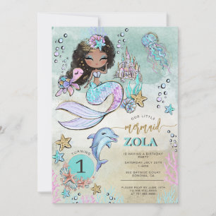 Black Mermaid Bewerkbare Onder De Zee 1e Verjaarda Kaart