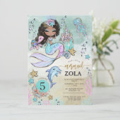 Black Mermaid Bewerkbare Onder De Zee 5e Verjaarda Kaart (Staand voorkant)