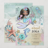 Black Mermaid Bewerkbare Onder De Zee 5e Verjaarda Kaart (Voorkant / Achterkant)