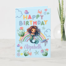 Black Mermaid Birthday Card in Blue