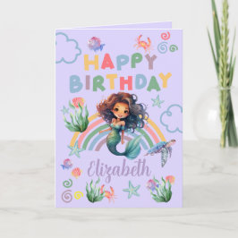 Black Mermaid Birthday Card in Purple Kaart