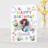 Black Mermaid Birthday Card in White Kaart (Gele Bloem)