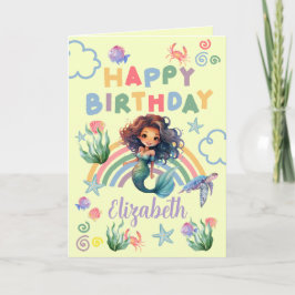 Black Mermaid Birthday Card in Yellow Kaart