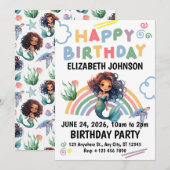 Black Mermaid Birthday Invitation in White Kaart (Voorkant / Achterkant)