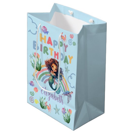 Black Mermaid Gift Bag in Blue Medium Cadeauzakje (Voorkant Gekanteld)