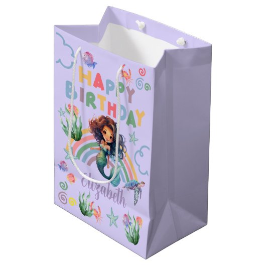 Black Mermaid Gift Bag in Purple Medium Cadeauzakje (Voorkant Gekanteld)