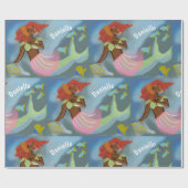 Black Mermaid Personalized Name Pattern Cadeaupapier (Vlak)